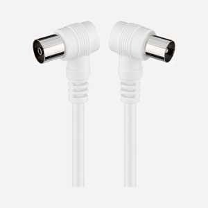 Goobay 11521 : Câble Coaxial 2.5m, Connecteurs Coaxial Mâle/Femelle Courbes, 75 Ohm, Blindage 70dB, CCS/PVC, Blanc, RoHS