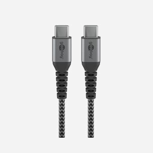 Goobay 49301 Câble USB-C vers USB-C 2.0, 0.5m, Noir/Gris, Tressé Textile, Power Delivery 60W (20V/3A), RoHS