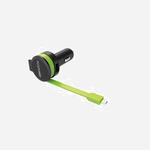 RealPower 257635 Chargeur Auto Universel 1 Port USB 2.0, 5V/4.8A, Entrée 12-24V, Câble Intégré 0.58m, Noir/Vert.