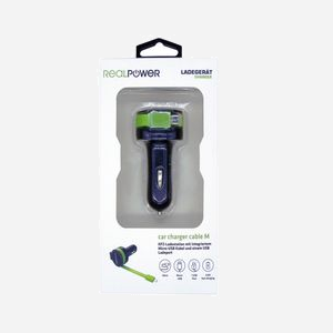 RealPower 257635 Chargeur Auto Universel 1 Port USB 2.0, 5V/4.8A, Entrée 12-24V, Câble Intégré 0.58m, Noir/Vert. - Miniature 4