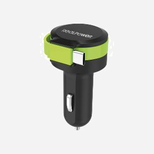 RealPower 257636 Chargeur Auto Universel Allume-cigare 1x USB 2.0 5V/2.4A Câble 0.58m Noir/Vert, Entrée 12-24V, 73x38x38mm, 34g - Miniature 3