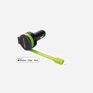 RealPower 257637 Chargeur Auto Universel 1 Port USB 2.0 5V/4.8A (2.4A/Port) Allume-cigare 12-24V Câble Lightning 0.58m Noir/Vert - Miniature 2