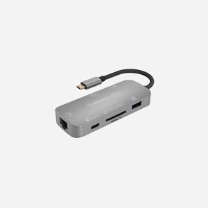 Terratec Connect C8 - Hub USB 2.0 Type-C Gris avec 2x USB 3.2 Gen 1 Type-A, HDMI, Ethernet RJ-45, Lecteur de cartes, Alimentation USB, Compatible Windows 10/macOS