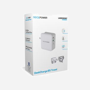 RealPower DeskCharge-65 Travel Chargeur Secteur Universel 65W Gris - 2x USB 3.2 Gen 1 Type-A, 1x USB Type-C, 9-20V, Fiches EU/UK/US incluses - Miniature 3