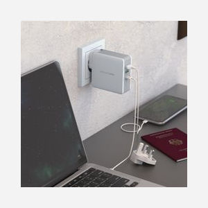 RealPower DeskCharge-65 Travel Chargeur Secteur Universel 65W Gris - 2x USB 3.2 Gen 1 Type-A, 1x USB Type-C, 9-20V, Fiches EU/UK/US incluses - Miniature 4