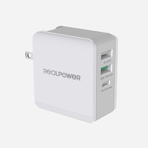 RealPower DeskCharge-65 Travel Chargeur Secteur Universel 65W Gris - 2x USB 3.2 Gen 1 Type-A, 1x USB Type-C, 9-20V, Fiches EU/UK/US incluses - Miniature 5
