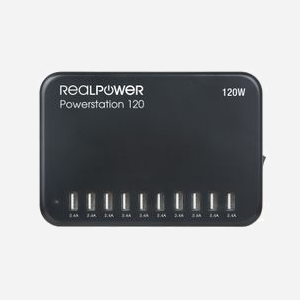 RealPower Power Station 120 : Station de charge Secteur Intérieure - 10 Ports USB 2.0 - 120W - Protection Surtension/Surchauffe/Court-circuit - Miniature 1