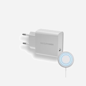RealPower PC-MagSet Chargeur Secteur Universel 20W, Recharge Sans Fil, 1x USB-C, Blanc, 85x46.5x27.5mm, Certifié CE/RoHS