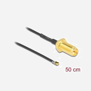 DeLOCK Câble Antenne 12660 RP-SMA Femelle vers I-PEX MHF 4L LK Mâle, 50 cm, 50 Ohm, 1.37, Longueur Filetée 10 mm, Noir - Miniature 2