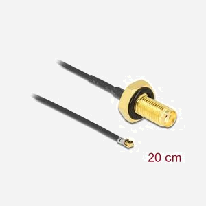 DeLOCK Câble Antenne SMA Femelle Cloison vers I-PEX MHF 4L LK Mâle 0.2m, 50 Ohm, Filetage 10mm, Connecteurs Droit, Pour Environnement Vibratoire - Miniature 2