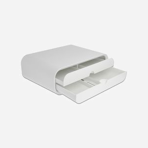 DeLOCK Support Écran Bureau Blanc 230x325x120mm, Capacité 30kg, 1 Écran, avec 2 Tiroirs Rangement, Construction Plastique, Référence 18325