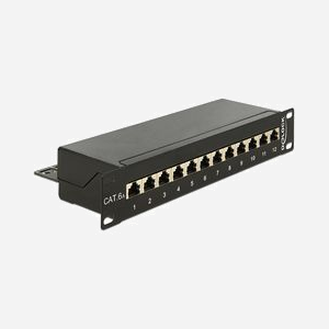 Baie de Branchements 1U DeLOCK 43310 - 12 Ports Cat6a - Métal Noir - Montage Rack 1U - 254x44x109mm - Certifications ISO/IEC 11801 & EN 50173-1 - Miniature 1