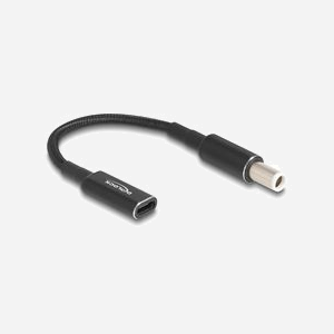 DeLOCK Adaptateur USB Type-C Femelle vers Dell 7.4x5.0mm Mâle, 15cm, 19.5V/3A, Câble de Charge Laptop, Connecteurs Droit/Coudé 180°, Noir, Ø 4mm