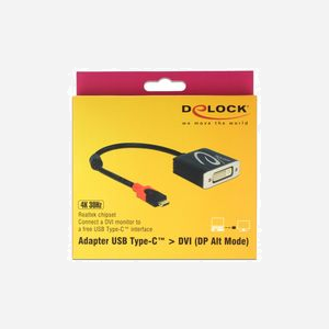 DeLOCK 61213 Adaptateur Vidéo USB Type-C vers DVI 0.2m Noir, Résolution 4096x2160, Connecteurs Plaqué Or, Compatible Windows/macOS - Miniature 1