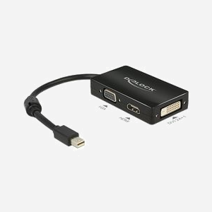 DeLOCK Adaptateur Mini DisplayPort vers VGA+HDMI+DVI, 0.16m, Noir, Résolution 1920x1200, Modes 1080p, Connecteur Mâle/Femelle, Type Passif - Miniature 1