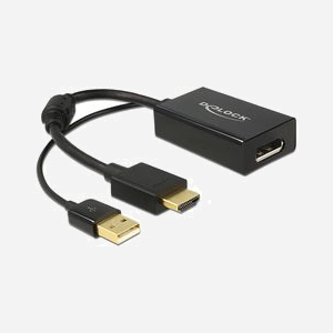 DeLOCK Adaptateur 0.254m HDMI+USB 2.0-A vers DisplayPort, Connecteurs plaqués Or, Résolution 4K (3840x2160), Support 3D, Version DisplayPort 1.2 - Miniature 1