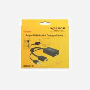 DeLOCK Adaptateur 0.254m HDMI+USB 2.0-A vers DisplayPort, Connecteurs plaqués Or, Résolution 4K (3840x2160), Support 3D, Version DisplayPort 1.2 - Miniature 2