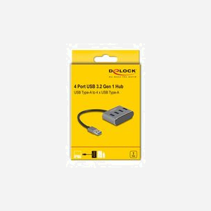 DeLOCK Hub USB 3.2 Gen 1 Type-A, 4 Ports Type-A 5 Gbps, Boîtier Métal, LED, Câble 0.2m, Compatible Windows/macOS/ChromeOS, 41x62x18mm - Miniature 3