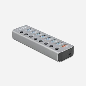 DeLOCK Hub USB 3.2 Gen 1 7 ports Type-A + 1 port USB-C PD 3.0, boîtier métal gris, câble 0.8m, 46x144x21mm, réf. 63264