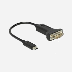 DeLOCK 63908 Adaptateur USB Type-C vers DB-9 RS-232, câble 0.15m, Noir, AWG 28/24, pour imprimantes, instruments de mesure et appareils IoT.