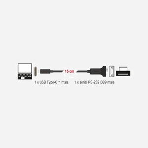 DeLOCK 63908 Adaptateur USB Type-C vers DB-9 RS-232, câble 0.15m, Noir, AWG 28/24, pour imprimantes, instruments de mesure et appareils IoT. - Miniature 3