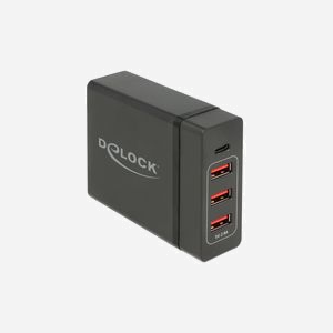 DeLOCK 63974 Chargeur Secteur Universel 60W, 1 Port USB Type-C, 3 Ports USB 2.0, 5-20V, Protection Surtension/Surchauffe/Court-circuit, Câble 1.2m