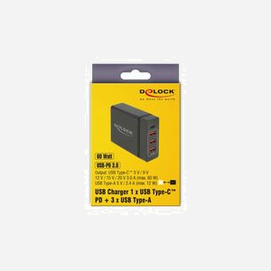 DeLOCK 63974 Chargeur Secteur Universel 60W, 1 Port USB Type-C, 3 Ports USB 2.0, 5-20V, Protection Surtension/Surchauffe/Court-circuit, Câble 1.2m - Miniature 5