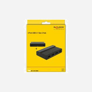 DeLOCK Hub USB 3.2 Gen 2 - 4 Ports Type-A - Interface Hôte Type-C - 10 Gbps - Alimentation Secteur 12V 2A - 92x54x19 mm - Noir - Ref. 64053 - Miniature 5