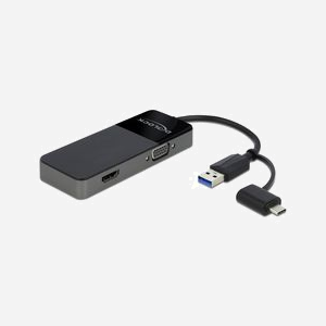 DeLOCK 64085 Station d'accueil USB 3.2 Gen 1 Type-A avec HDMI 4K 30Hz et VGA 1080p 60Hz, compatible Windows et macOS, câble 0.12m