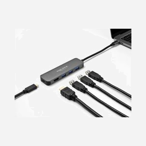 DeLOCK Hub USB-C 3.2 Gen 1 (3.1 Gen 1) 3 Ports Type-A + HDMI 4K 30Hz, USB-PD 3.0 85W, Compatible Windows/Linux/Android, Gris, Réf. 64171 - Miniature 3