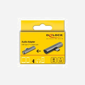 DeLOCK Adaptateur USB Type-C vers USB Type-C PD 60W + Jack 3.5mm Gris - Connecteurs USB-C Femelle/Mâle, 50x16x9mm - Ref: 64186 - Miniature 3