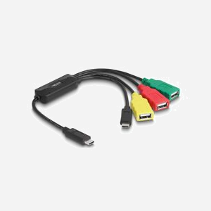 DeLOCK Câble Hub USB Type-C vers 3x USB-A Femelle + 1x USB-C Mâle, USB 2.0, 0.3m, Transfert 480 Gbit/s, Compatibilité Windows/macOS/Linux/Android