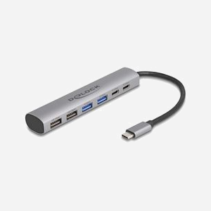 DeLOCK Hub USB 3.2 Gen 1 64232 : 4x USB Type-A, 2x USB Type-C, boîtier aluminium, compatible Windows/macOS, 125 x 25 x 17 mm