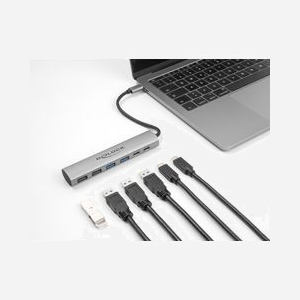 DeLOCK Hub USB 3.2 Gen 1 64232 : 4x USB Type-A, 2x USB Type-C, boîtier aluminium, compatible Windows/macOS, 125 x 25 x 17 mm - Miniature 2