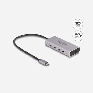 DeLOCK Hub USB Type-C 10 Gbps, 4 Ports USB Type-C Femelle, USB PD 85W, Câble 30cm, Boîtier Aluminium, Compatible Windows/macOS/Linux/ChromeOS - Miniature 2
