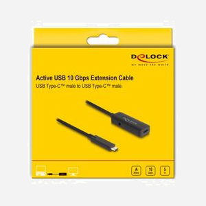 DeLOCK 80028 Câble USB 3.2 Gen 2 (3.1 Gen 2) USB-C Mâle / USB-C Femelle 5m Noir - 10 Gbit/s, 5V/2A, AWG 24/30, Diamètre 4.8mm - Miniature 2