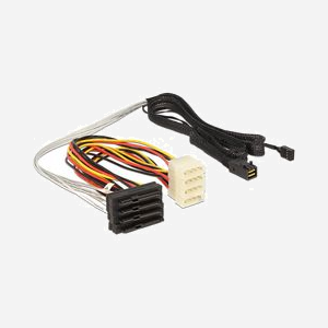 DeLOCK 83391 : Câble SAS 1m - Connecteur 1 : Mini SAS HD x4 (SFF 8643) Mâle - Connecteur 2 : 4x SAS 29p (SFF 8482) Femelle - Multicolore
