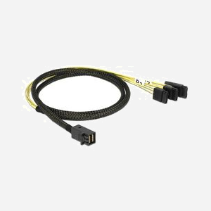DeLOCK 83393 : Câble SAS 1m - Connecteur Mini SAS HD x4 SFF 8643 vers 4x SATA 7p (Mâle/Femelle) Noir/Argent - Miniature 2
