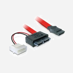 DeLOCK Câble SATA Slimline Femelle + Alimentation 2pin vers SATA 0.3m Rouge, Connecteurs Gold, Code SH 84733080 - Miniature 1