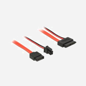 Câble DeLOCK 0.3m SATA III 6Gbps, Connecteurs SATA 7-pin + Molex (4-pin) vers Slimline SATA 13-pin, AWG 30, Noir/Rouge - Miniature 1