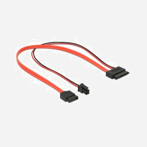 Câble DeLOCK 0.3m SATA III 6Gbps, Connecteurs SATA 7-pin + Molex (4-pin) vers Slimline SATA 13-pin, AWG 30, Noir/Rouge - Miniature 2
