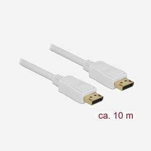 DeLOCK 84863 Câble DisplayPort 10m Blanc - DP 1.2 Mâle/Mâle, 3840x2160 4K 60Hz, 21.6 Gbit/s, Cuivre, Triple Blindage AWG28/30, Diamètre 7.3mm - Miniature 1