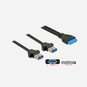DeLOCK Câble Extension USB 3.0 Type A Mâle vers Femelle, Montage Panneau, 0.8m, Noir - Réf. 85244 - Miniature 1