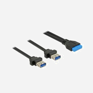 DeLOCK Câble Extension USB 3.0 Type A Mâle vers Femelle, Montage Panneau, 0.8m, Noir - Réf. 85244 - Miniature 2