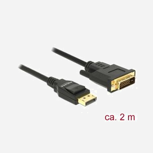 DeLOCK 85313 Câble DisplayPort vers DVI-D 2m, Connecteurs Mâle/Mâle, Résolution 1920x1080, Contacts Or, AWG 30, Diamètre 6mm, Noir - Miniature 2