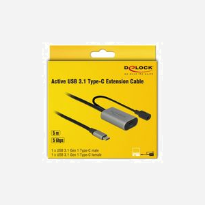 DeLOCK 85392 : Câble d'extension USB-C 3.2 Gen 1 (3.1 Gen 1) Actif, 5m, Alimentation Externe Optionnelle, AWG 22/28, Noir/Gris - Miniature 3
