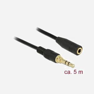 DeLOCK 85590 Câble Audio 5m 3.5mm Mâle/Femelle Noir, Connecteurs Plaqué Or, AWG24, Conditionnement Sachet, Connecteurs Droit