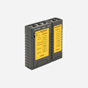 DeLOCK 86407 Testeur de câble réseau RJ-45/RJ-12 - Test de transmission - Alimentation 9V - Dimensions 96x104x27mm - Housse de rangement incluse