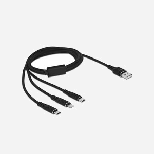DeLOCK Câble USB 2.0 Type-A vers Lightning/Micro USB-B/USB Type-C, 1m, Noir, 5V/3A, AWG22 - Miniature 1