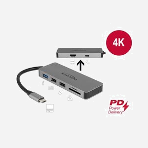DeLOCK 87743 Station d'accueil USB 3.2 Gen 1 Type-C, HDMI, Lecteur SD/MicroSD, USB 2.0 x2, USB 3.2 Type-A/Type-C, USB Power Delivery 87W - Miniature 5